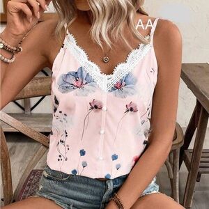 Classic Elegant Sheer Mesh Lace V Neck Cami Tank Top Blouse Shirt